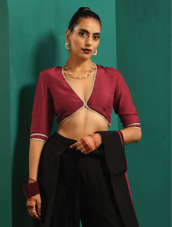 trueBrowns Maroon Silk Gota Blouse - Distacart