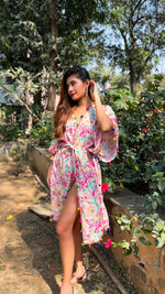 Thumbnail for Noroke Cupro Muslin Gold Pink Beachwear Cover up Kaftan - Distacart