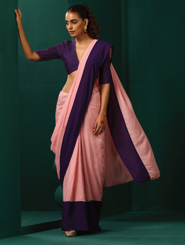 trueBrowns Pink Purple Muslin Silk Ready to Wear Saree - Distacart