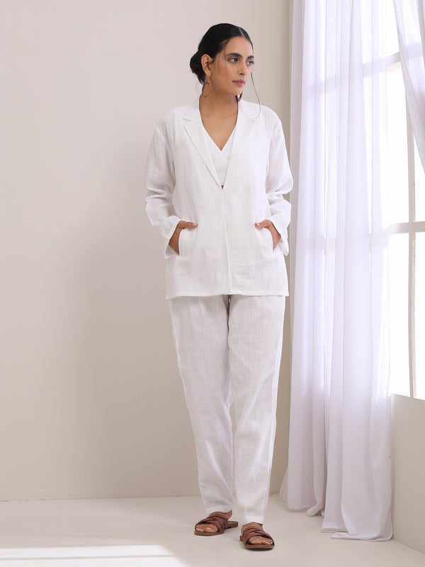 trueBrowns White Slub Texture Pant Suit Set - Distacart