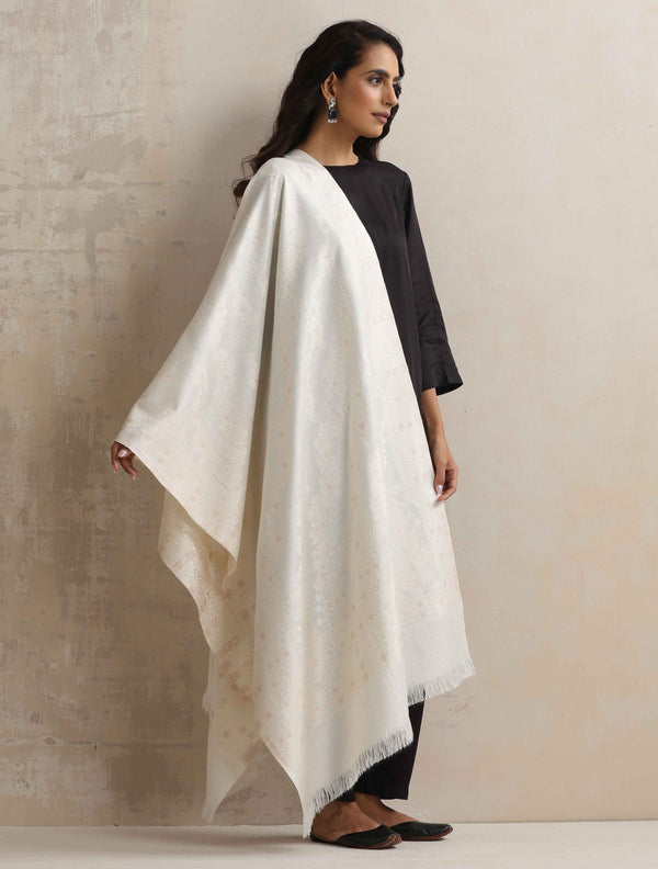 trueBrowns Ivory Gold Woollen Stole - Distacart