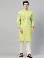 Thumbnail for Fabmade Lime Green And White Printed Straight Kurta Pyjama - Distacart
