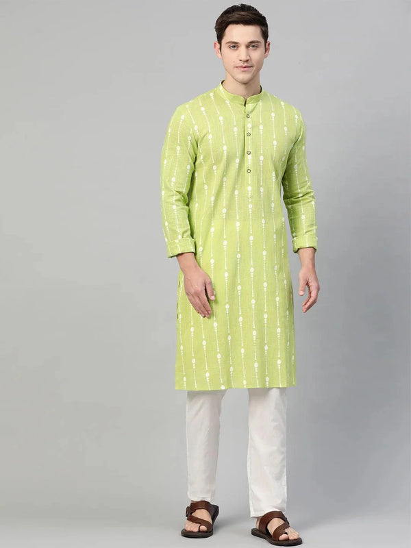 Fabmade Lime Green And White Printed Straight Kurta Pyjama - Distacart