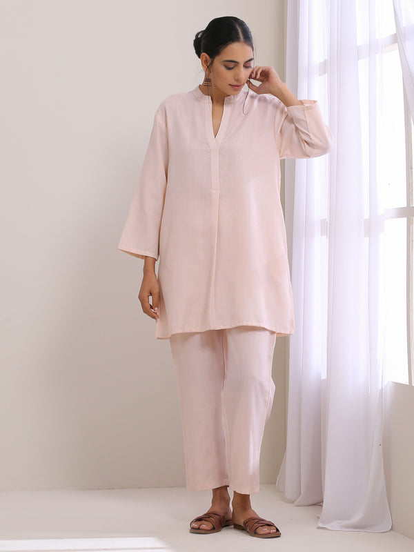 trueBrowns Pink Slub Relaxed Fit Co-Ord Set - Distacart