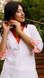 Thumbnail for Pomcha Jaipur Gaurangi Ruhani White Embroidery Suit Set - Distacart