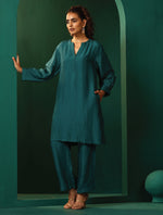 Thumbnail for trueBrowns Teal Silk Relaxed Placket Co-ord Set - Distacart