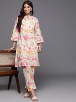 Thumbnail for Varanga Women Off White Floral Printed Kurta With Bottom - Distacart