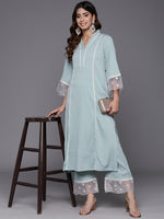 Thumbnail for Varanga Women Sea Green Organza And Lace Detailed Kurta Set - Distacart