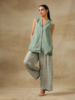 Thumbnail for trueBrowns Light Green Bandhani Printed Silk Sleevesless Jacket Pant Set - Distacart