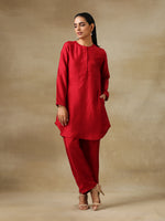 Thumbnail for trueBrowns Maroon Textured Silk Front Placket Co-Ord Set - Distacart