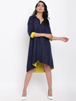 Thumbnail for trueBrowns Linen Cotton Blue Collared Dress - Distacart