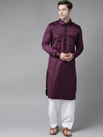 Thumbnail for Fabmade Men Purple Pathani Kurta With Salwar - Distacart