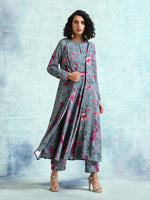 Thumbnail for trueBrowns Grey Printed Velvet Overlay Jacket - Distacart