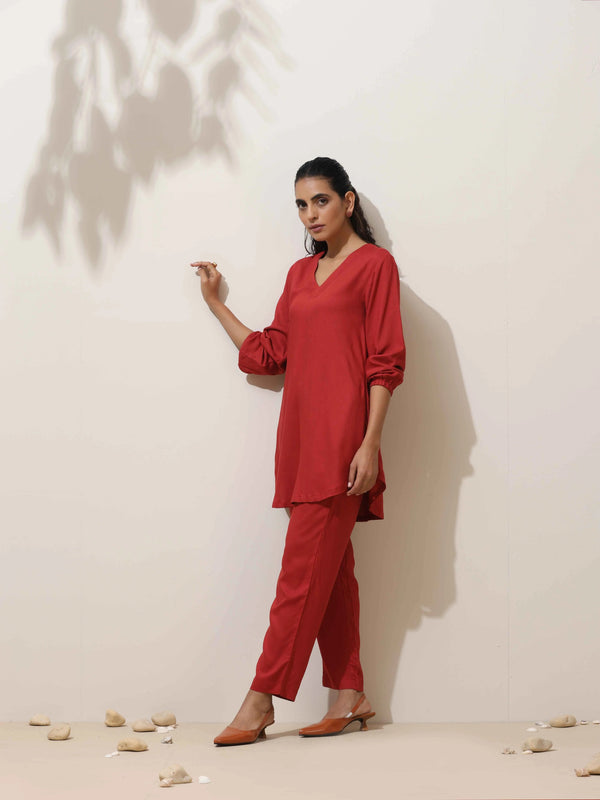 trueBrowns Maroon Viscose Co-ord Set - Distacart