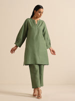 Thumbnail for trueBrowns Olive Green Slub Relaxed Placket Co-Ord Set - Distacart