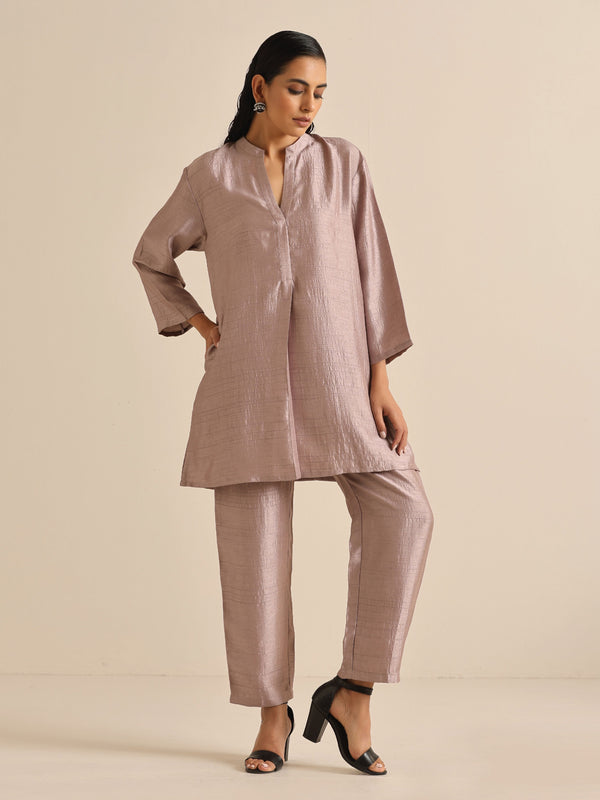 trueBrowns Grey Silk Texture Relaxed Co-Ord Set - Distacart
