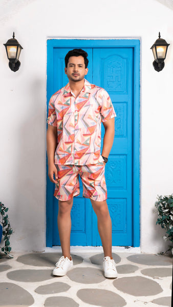 Noroke Sustainable fabric | Linen Satin Linen Geometric Co-ord Set Men - Distacart