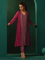 Thumbnail for trueBrowns Maroon Light Mauve Silk Jacket Kurta Set - Distacart