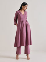 Thumbnail for trueBrowns Orchid Overlap Pleat Kurta Pant Set - Distacart