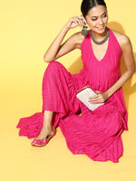 Thumbnail for InWeave Fuchsia Backless Kurta Sharara Set - Distacart