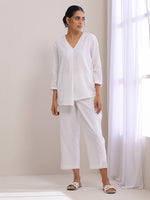 Thumbnail for trueBrowns White Dobby Short Asymmetric Co-Ord Set - Distacart