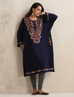 Thumbnail for trueBrowns Blue Kashmiri Embroidered Woollen Phiran Kurta - Distacart