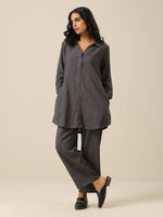 Thumbnail for trueBrowns Slate Grey Slub Texture Collar Short Co-Ord Set - Distacart