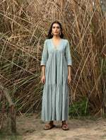Thumbnail for trueBrowns Blue Cotton Tiered Dress - Distacart