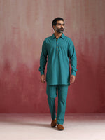 Thumbnail for trueBrowns Men's Teal Cotton Shirt Collar Stylized Kurta Co-ord set - Distacart