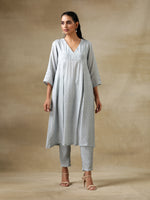 Thumbnail for trueBrowns Grey Bandhani Printed Silk Yoke Kurta Pant Set - Distacart