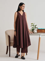 Thumbnail for trueBrowns Cola Brown Sleeveless Flared Kurta Pant Set - Distacart