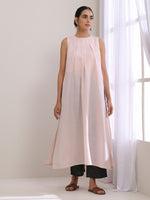 Thumbnail for trueBrowns Pink Slub Sleeveless Kurta Pant Set - Distacart