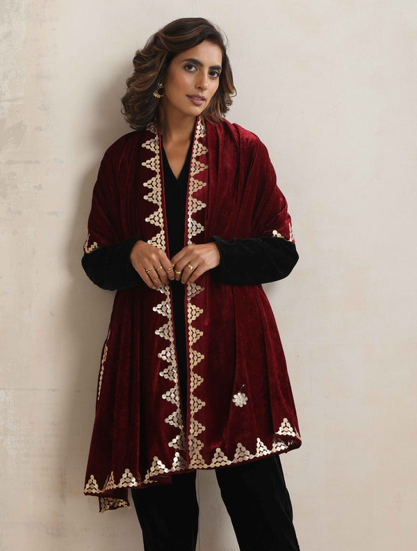 trueBrowns Maroon Velvet Gota Patti Stole - Distacart