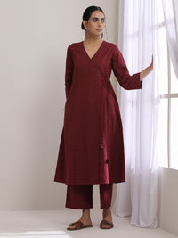 Thumbnail for trueBrowns Ruby Wine Dobby Angrakha Pant Set - Distacart