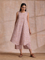 Thumbnail for trueBrowns Grey Overall Floral Block Print Cotton High-Low Co-Ord Set - Distacart