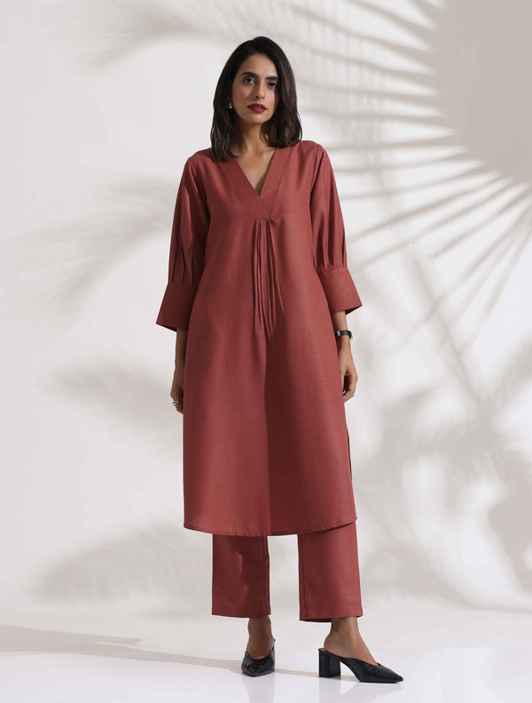 trueBrowns Pink Slub Kurta Set - Distacart