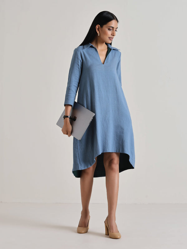 trueBrowns Light Blue Short Collared Dress - Distacart