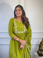 Thumbnail for The52 Women's Gorgeous Chinon Embroidery Straight Kurta with Pant And Dupatta Set