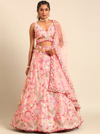 Thumbnail for House of Panchhi Pink Organza Sequins And Zarkan Embroidery Lehenga Choli & Dupatta - Distacart