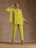 Thumbnail for trueBrowns Lime Modal Satin Shoulder Pleat Co-Ord Set - Distacart