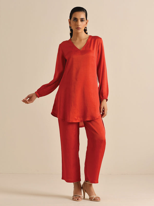 trueBrowns Rust Silk Blend Short Co-Ord Set - Distacart