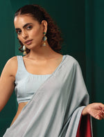 Thumbnail for trueBrowns Powder Blue Muslin Silk Scoop Neck Sleeveless Blouse - Distacart