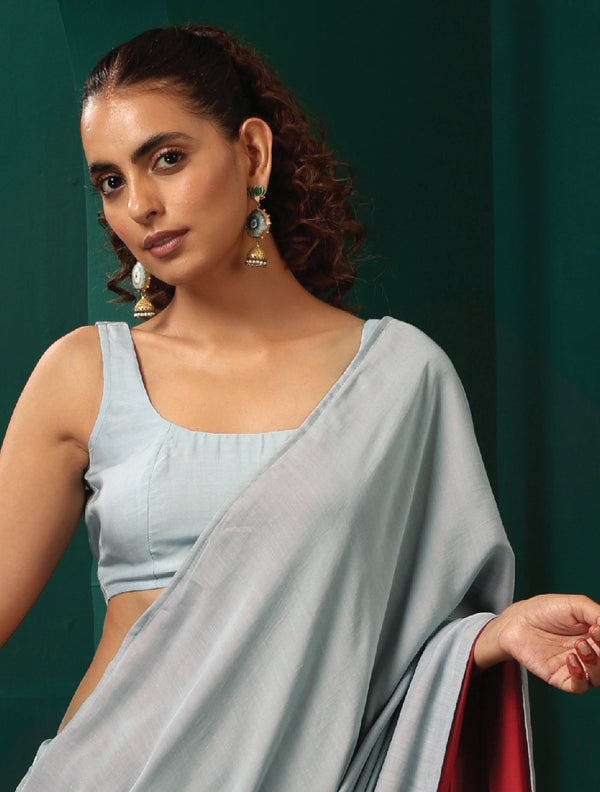 trueBrowns Powder Blue Muslin Silk Scoop Neck Sleeveless Blouse - Distacart