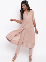 Thumbnail for trueBrowns Pure Cotton Beige Gota Slit Kurta Set - Distacart