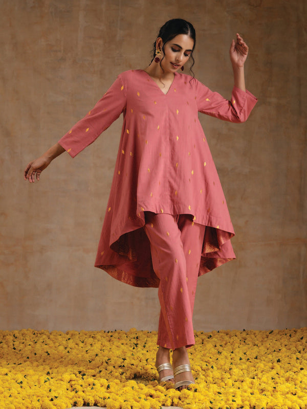 trueBrowns Blush Gold Cotton High-Low Co-Ord Set - Distacart