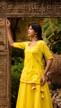 Thumbnail for Pomcha Jaipur Gaurangi Ira Yellow Embroidery Lehenga Set