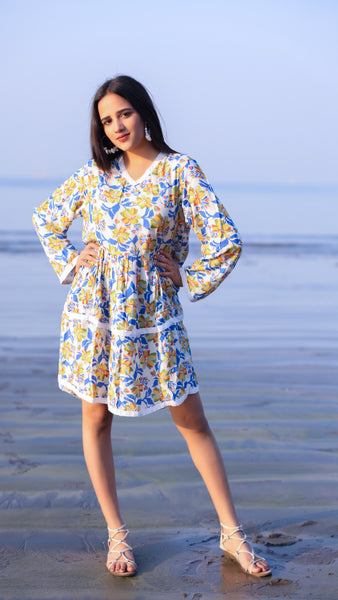 Noroke Cupro Modal Midi Floral Dress - Yellow - Distacart