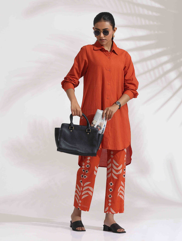 trueBrowns Orange Cotton Solid Shirt Kurta Co-ord Set - Distacart