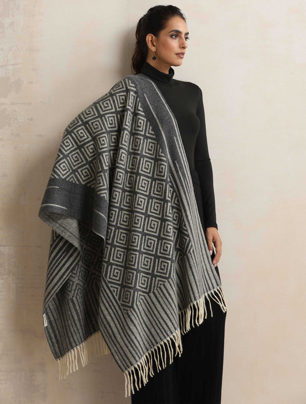 trueBrowns Charcoal Geometric Woollen Stole - Distacart