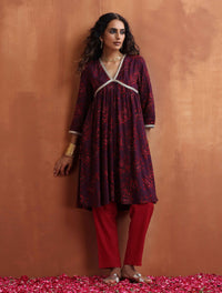 Thumbnail for trueBrowns Purple Floral Print Anarkali Kurta Co-ord Set